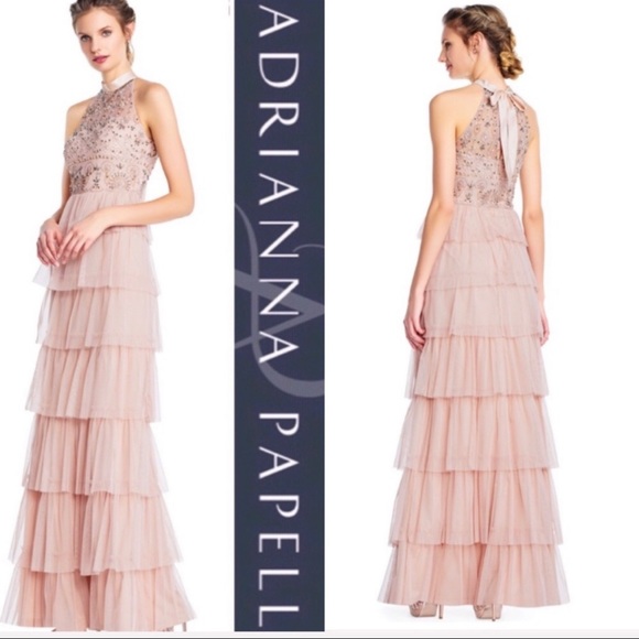 Adrianna Papell Dresses & Skirts - Adrianna Papell tiered tulle skirt beaded bodice